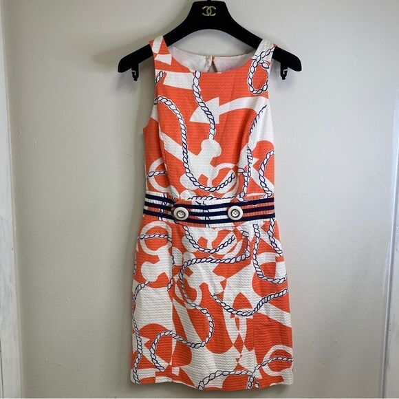 Lilly Pulitzer Booze Cruise Dress Tango Orange Nautical Rope Design US 00 - Picture 3 of 5